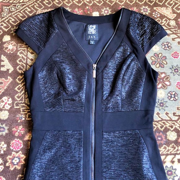 *JAX* Textured Zip-Front Cap-Sleeve Black Dress - Size 2 - Picture 7 of 15
